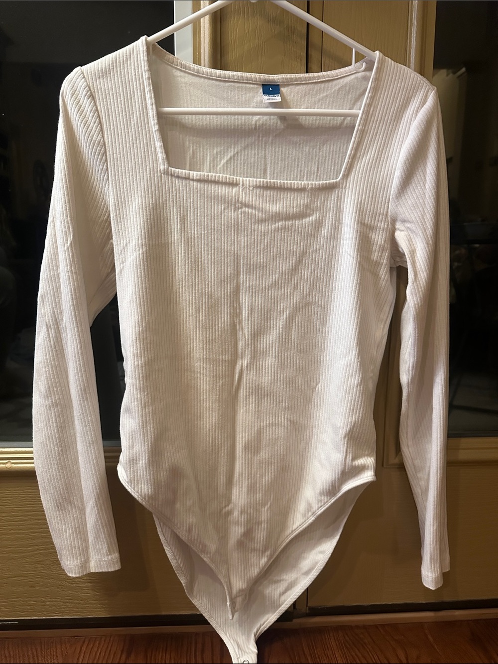 Old Navy Cream Ribbed Long-Sleeve Square-Neck Bodysuit